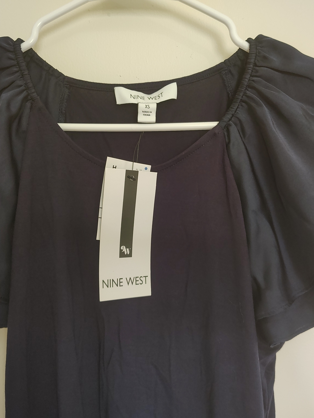Nine West Deep Navy Flutter Sleeve Top - Picture 2 of 2